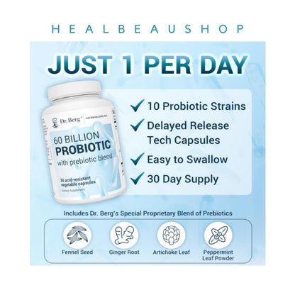 Dr. Berg Probiotic/Probiotik 60 Billion/milyar 10strain 30caps Ori USA