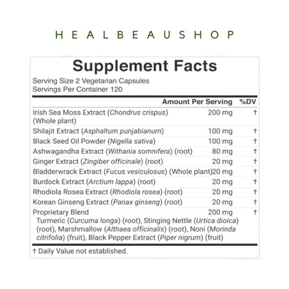 Deal Sea Moss 7000mg 14 Superfood 240caps Korean Panax, Black Seed, Ashwagandha