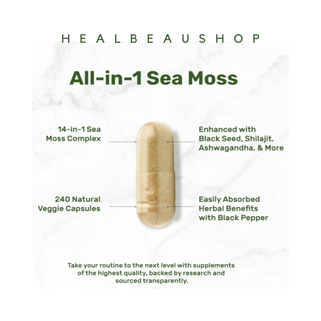 Deal Sea Moss 7000mg 14 Superfood 240caps Korean Panax, Black Seed, Ashwagandha