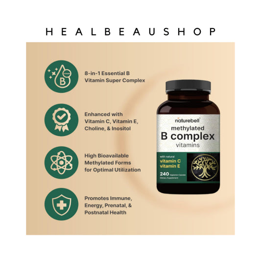 Naturebell Methylated B Complex B1 B2 B3 B5 B6 B12 Biotin Folate Choline 240vcaps