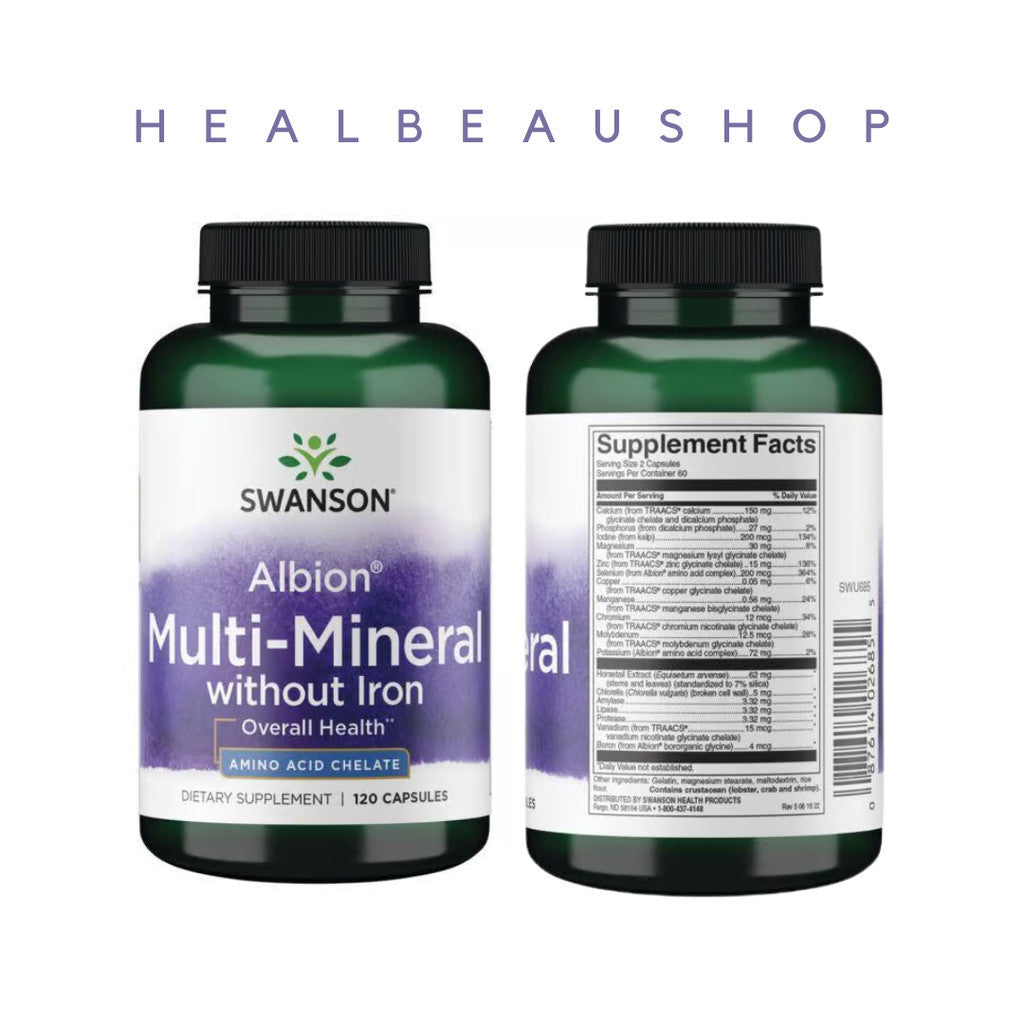 Swanson Albion Multi-MIneral With & Without Iron 120 CAPS Kesehatan Tulang & Otot
