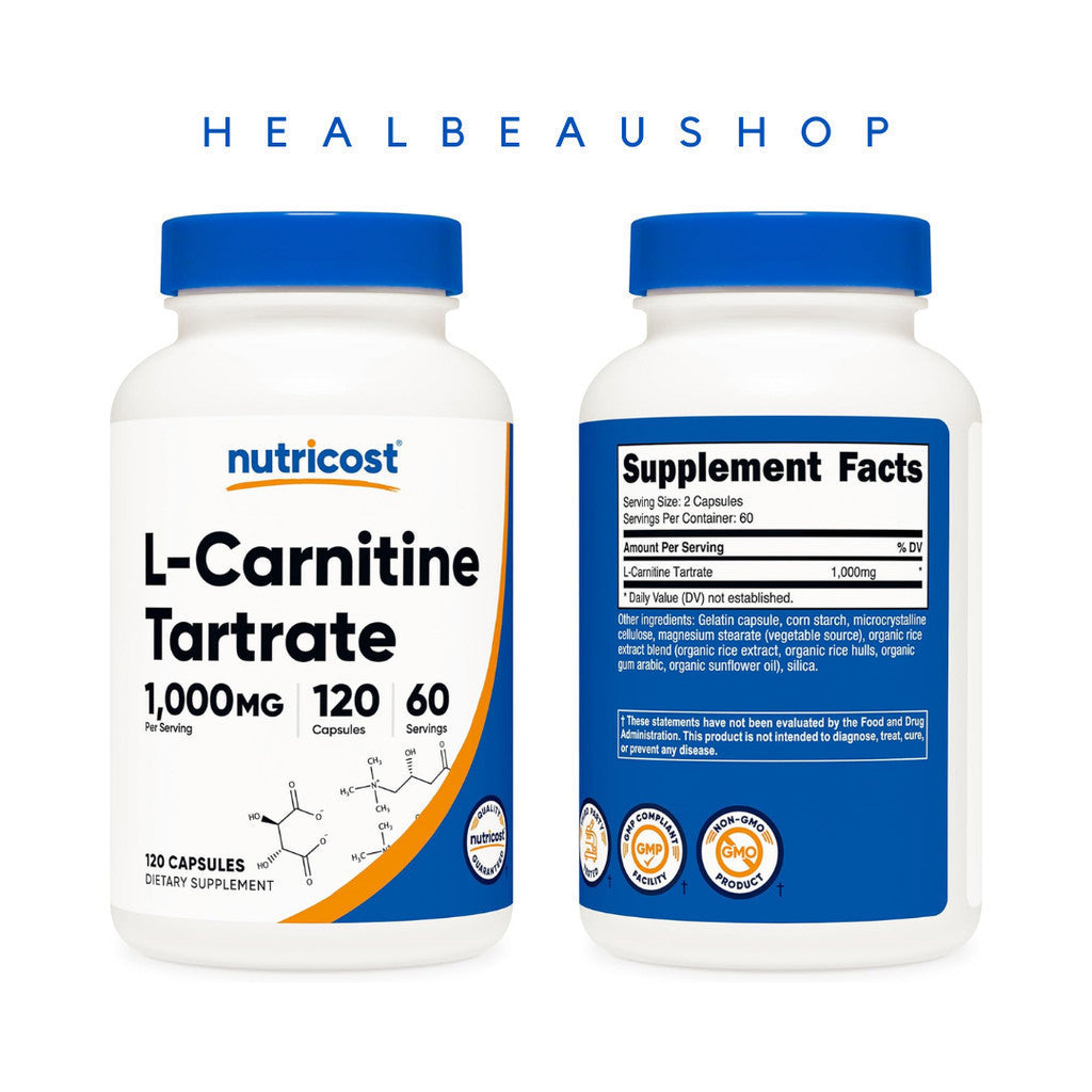 Nutricost L-Carnitine Tartrate 120caps / 240 mg 1000mg  Metabolisme Recovery Mscle Pain