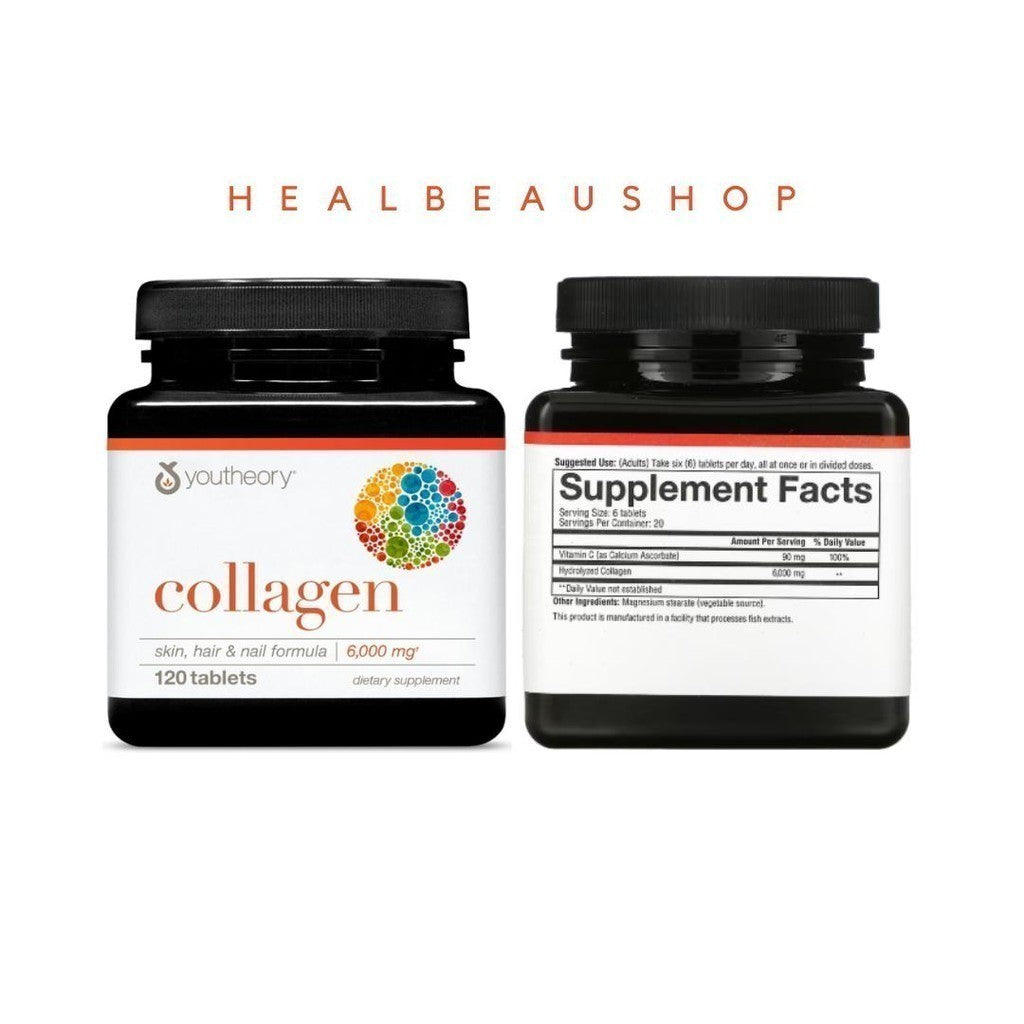 Youtheory Hydrolyzed Collagen 6000mg Hair Skin Nails 120 160 290 tablet Ori US