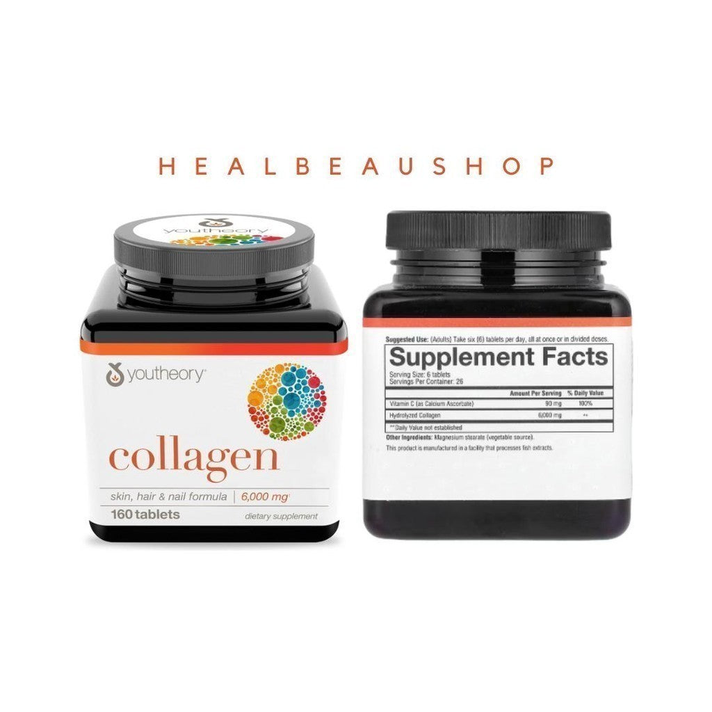 Youtheory Hydrolyzed Collagen 6000mg Hair Skin Nails 120 160 290 tablet Ori US