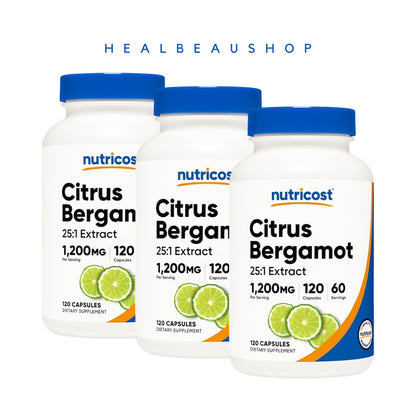 Nutricost Citrus Bergamot 1200mg, 120 Caps Bundling Package Suplemen Kolestrol