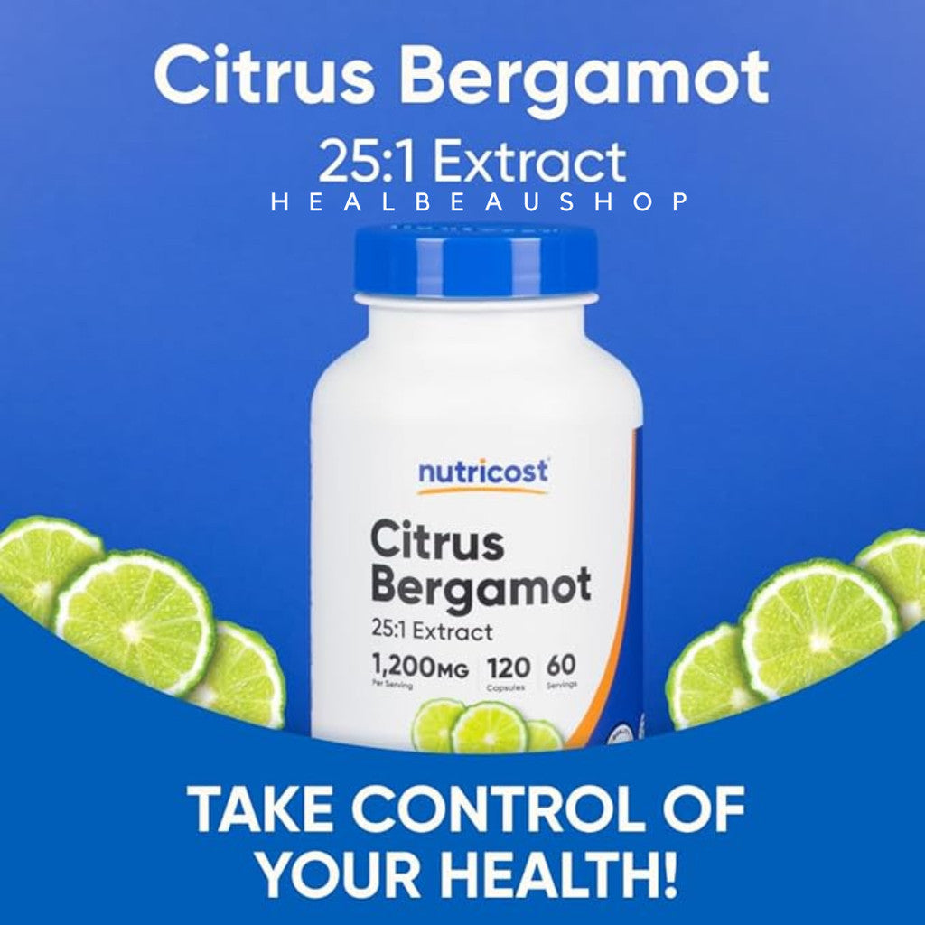 Nutricost Citrus Bergamot 1200mg, 120 Caps Bundling Package Suplemen Kolestrol