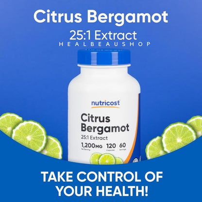 Nutricost Citrus Bergamot 1200mg, 120 Caps Bundling Package Suplemen Kolestrol