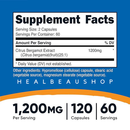 Nutricost Citrus Bergamot 1200mg, 120 Caps Bundling Package Suplemen Kolestrol