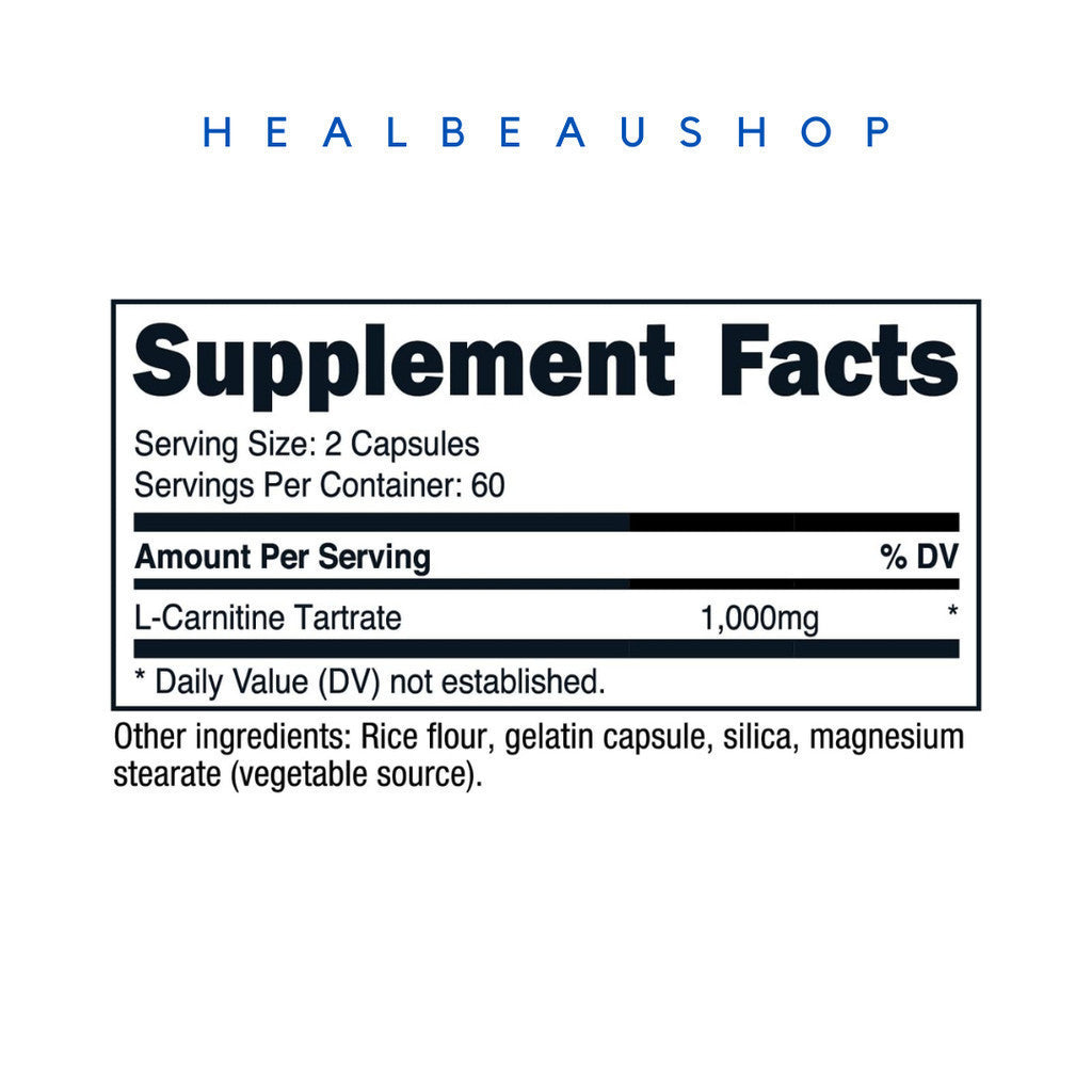 Nutricost L-Carnitine Tartrate 120caps / 240 mg 1000mg  Metabolisme Recovery Mscle Pain