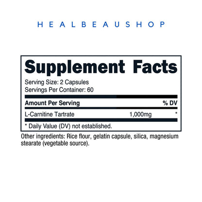 Nutricost L-Carnitine Tartrate 120caps / 240 mg 1000mg  Metabolisme Recovery Mscle Pain
