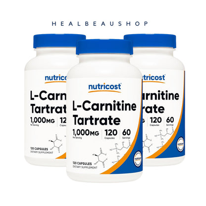 Nutricost L-Carnitine Tartrate 120caps / 240 mg 1000mg  Metabolisme Recovery Mscle Pain