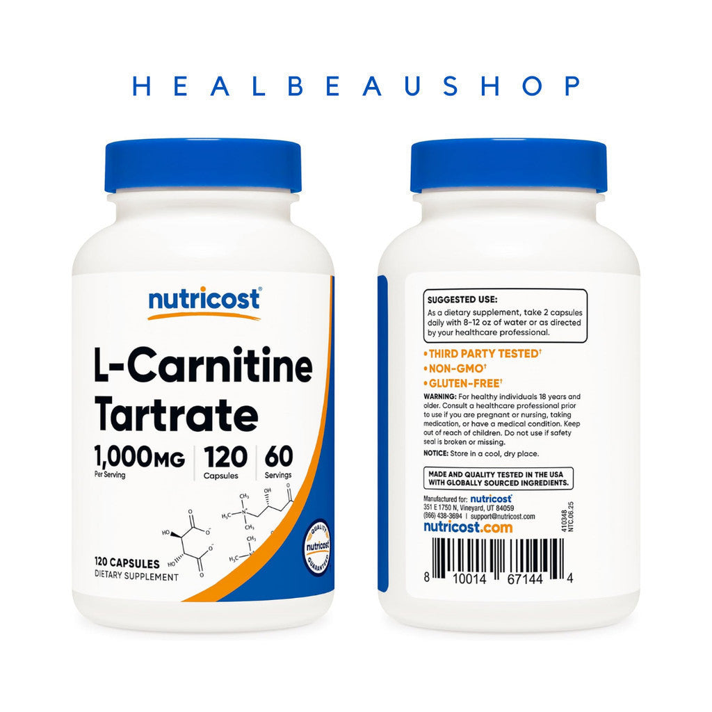 Nutricost L-Carnitine Tartrate 120caps / 240 mg 1000mg  Metabolisme Recovery Mscle Pain