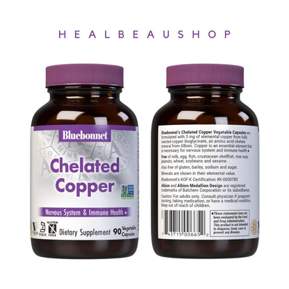 Bluebonnet Nutrition Chelated Copper 3 mg 90 Vcaps Suplemen Otak & Imun