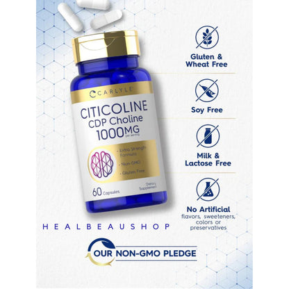 Carlyle Citicoline CDP Choline 1000mg – 60 Capsules | Brain, Memory & Nervous System Support Supplement