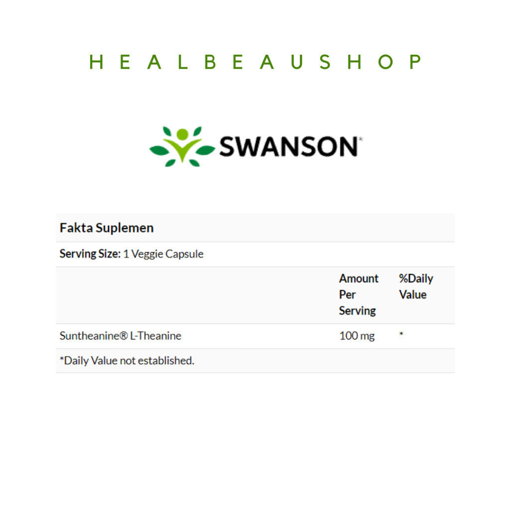 Swanson L-Theanine 100mg 60caps Vitamin Otak Stress Support Calm USA