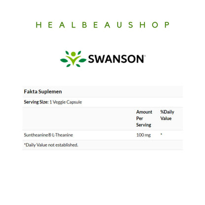 Swanson L-Theanine 100mg 60caps Vitamin Otak Stress Support Calm USA