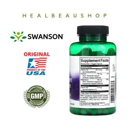 Swanson Albion Magnesium Glycinate Kalsium D3 K2 90caps Halal Ori USA