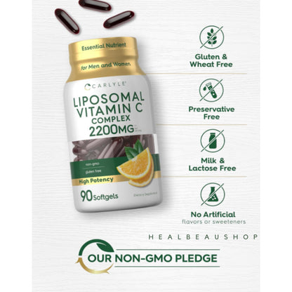 Carlyle Liposomal Vitamin C 2200mg 90Softgels Antioksidan Imun Ori USA
