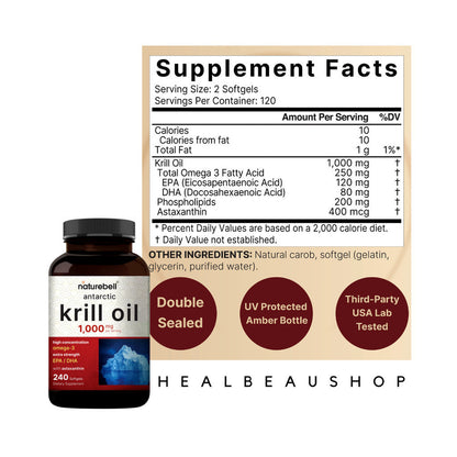 Naturebell Krill Oil 1000mg  Omega 3 with Astaxanthin 240softgels