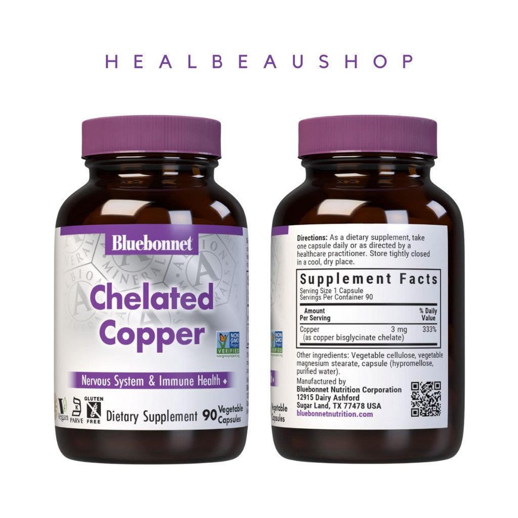 Bluebonnet Nutrition Chelated Copper 3 mg 90 Vcaps Suplemen Otak & Imun