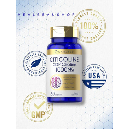 Carlyle Citicoline CDP Choline 1000mg – 60 Capsules | Brain, Memory & Nervous System Support Supplement