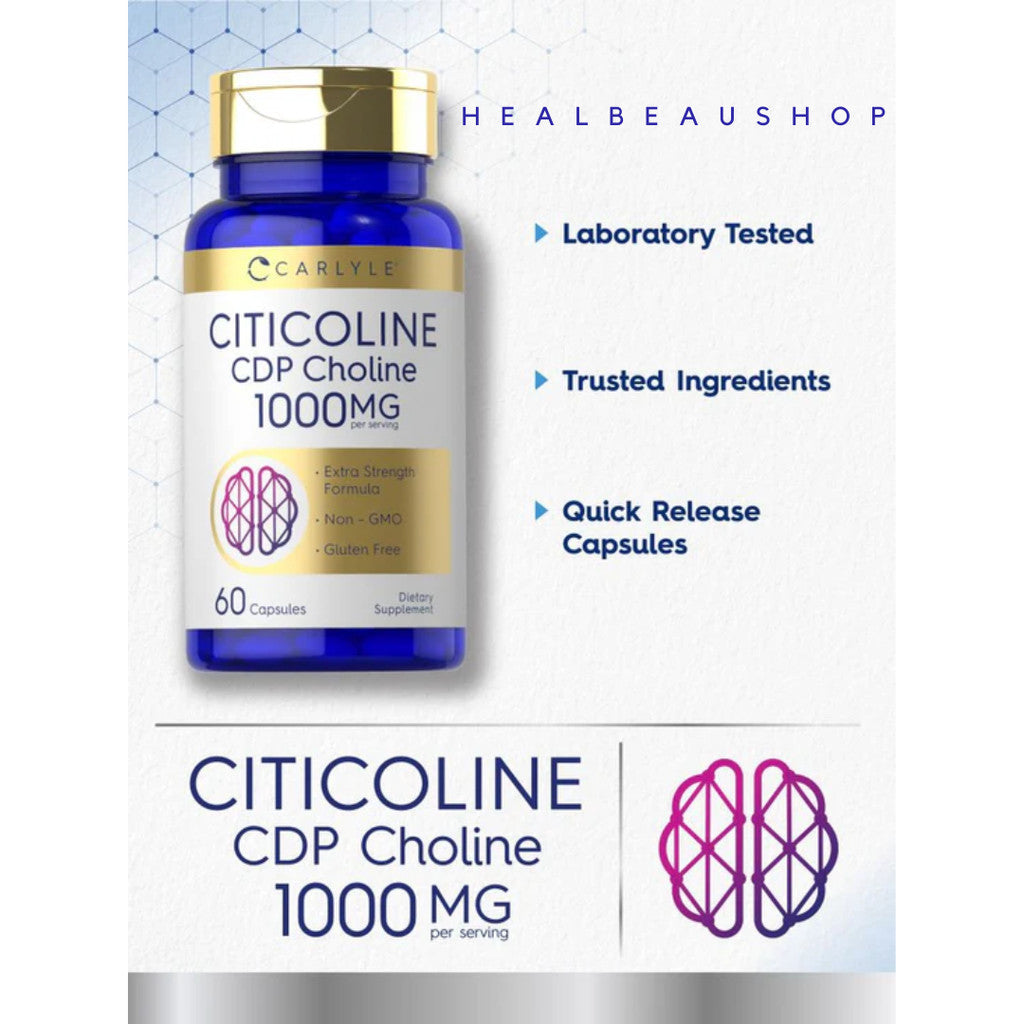 Carlyle Citicoline CDP Choline 1000mg – 60 Capsules | Brain, Memory & Nervous System Support Supplement