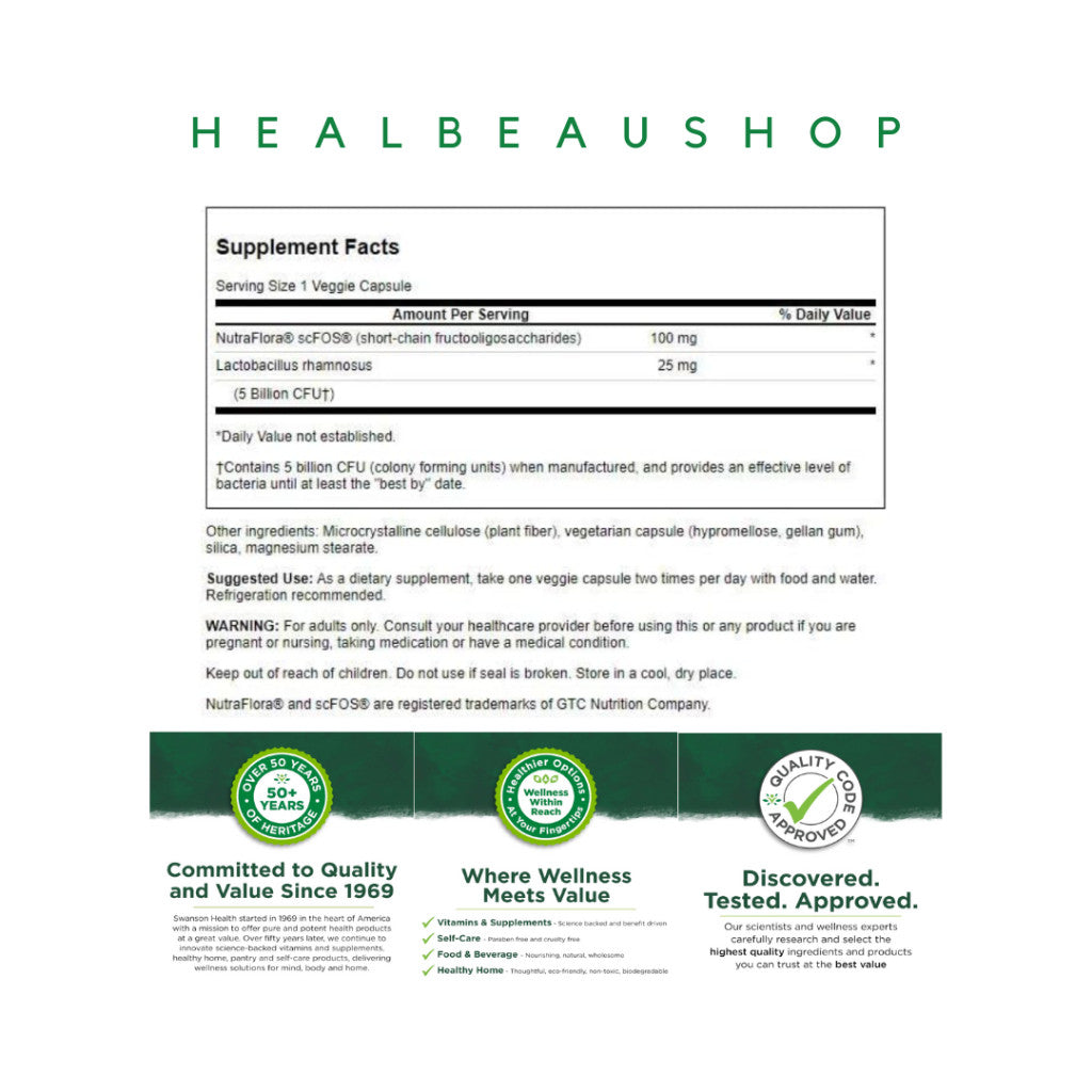 Swanson Lactobacillus Rhamnosus Fructooligosaccharides 125mg 60caps Ori US