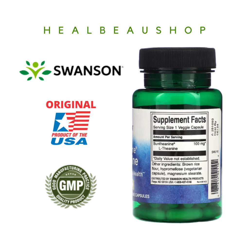 Swanson L-Theanine 100mg 60caps Vitamin Otak Stress Support Calm USA