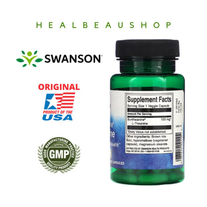 Swanson L-Theanine 100mg 60caps Vitamin Otak Stress Support Calm USA