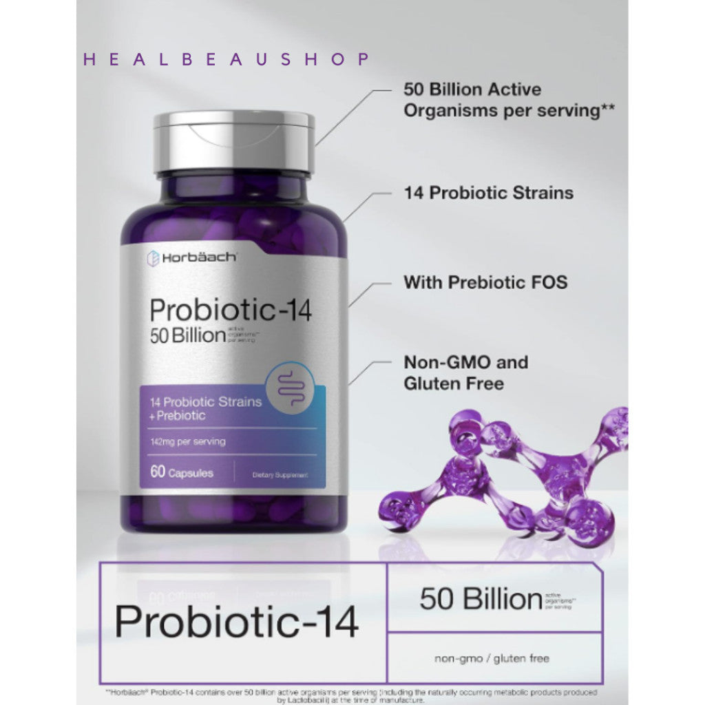 Horbaach Probiotic Prebiotic 50billion 14strain 60caps Lambung Pencernaan