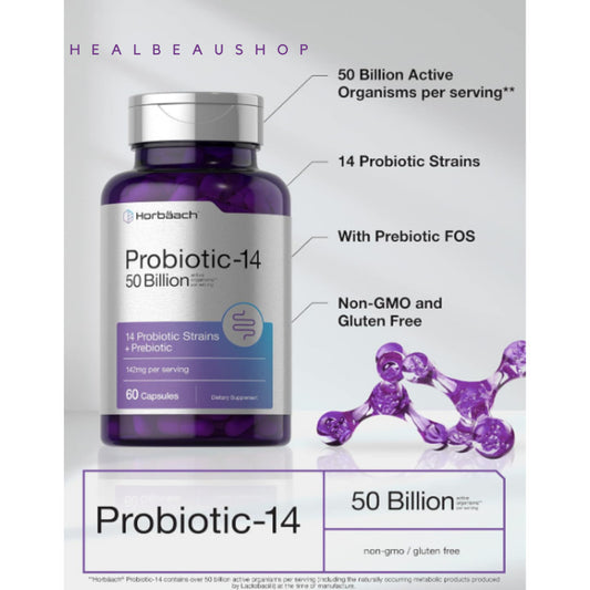 Horbaach Probiotic Prebiotic 50billion 14strain 60caps Lambung Pencernaan