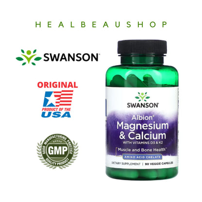 Swanson Albion Magnesium Glycinate Kalsium D3 K2 90caps Halal Ori USA
