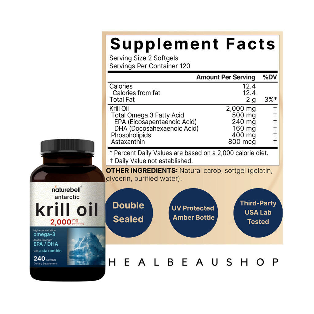 Naturebell Krill Oil 1000mg  Omega 3 with Astaxanthin 240softgels