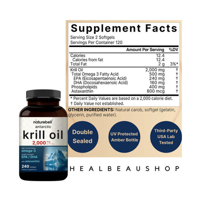 Naturebell Krill Oil 1000mg  Omega 3 with Astaxanthin 240softgels