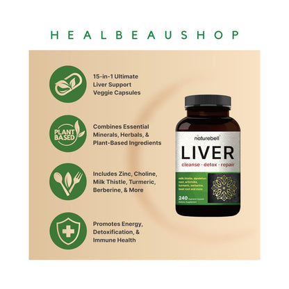 Naturebell Liver Detox Milk Thistle Turmeric Dandelion Root Beetroot 240caps