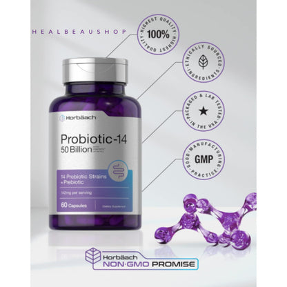 Horbaach Probiotic Prebiotic 50billion 14strain 60caps Lambung Pencernaan