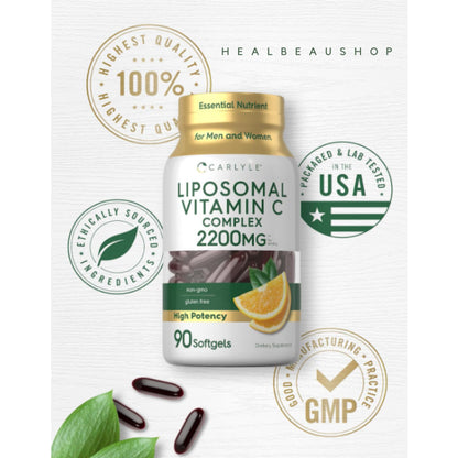 Carlyle Liposomal Vitamin C 2200mg 90Softgels Antioksidan Imun Ori USA