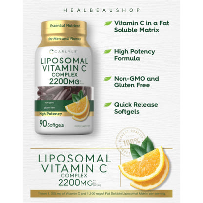 Carlyle Liposomal Vitamin C 2200mg 90Softgels Antioksidan Imun Ori USA