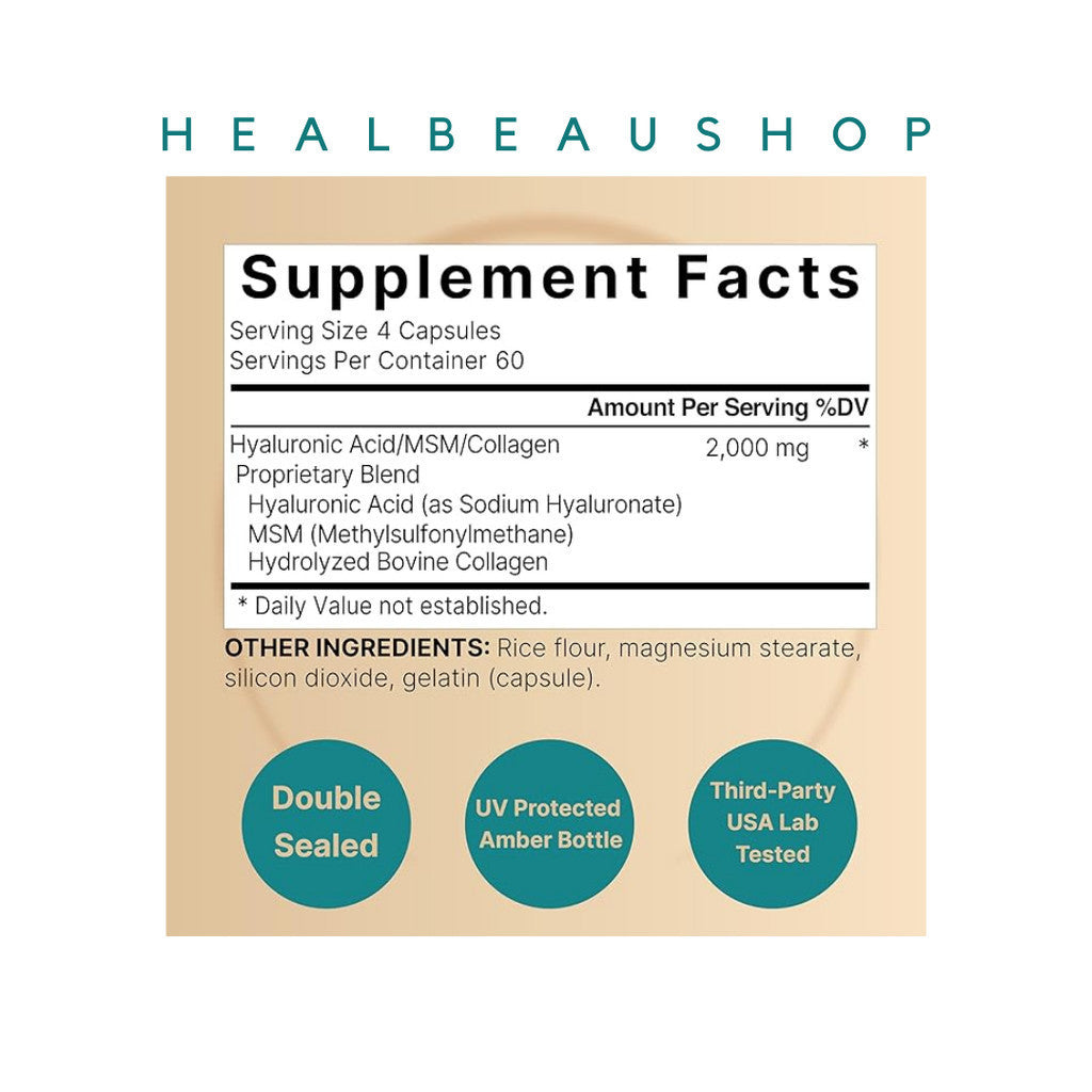 Naturebell Hyaluronic Acid with MSM & Collagen, 2000mg Per Serving, 240 Capsules