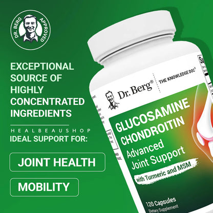 Dr. Berg Glucosamine Chondroitin MSM Turmeric & Boswellia - Suplemen Persendian 1500 mg Glucosamine Sulfate - Includes 120 Capsules