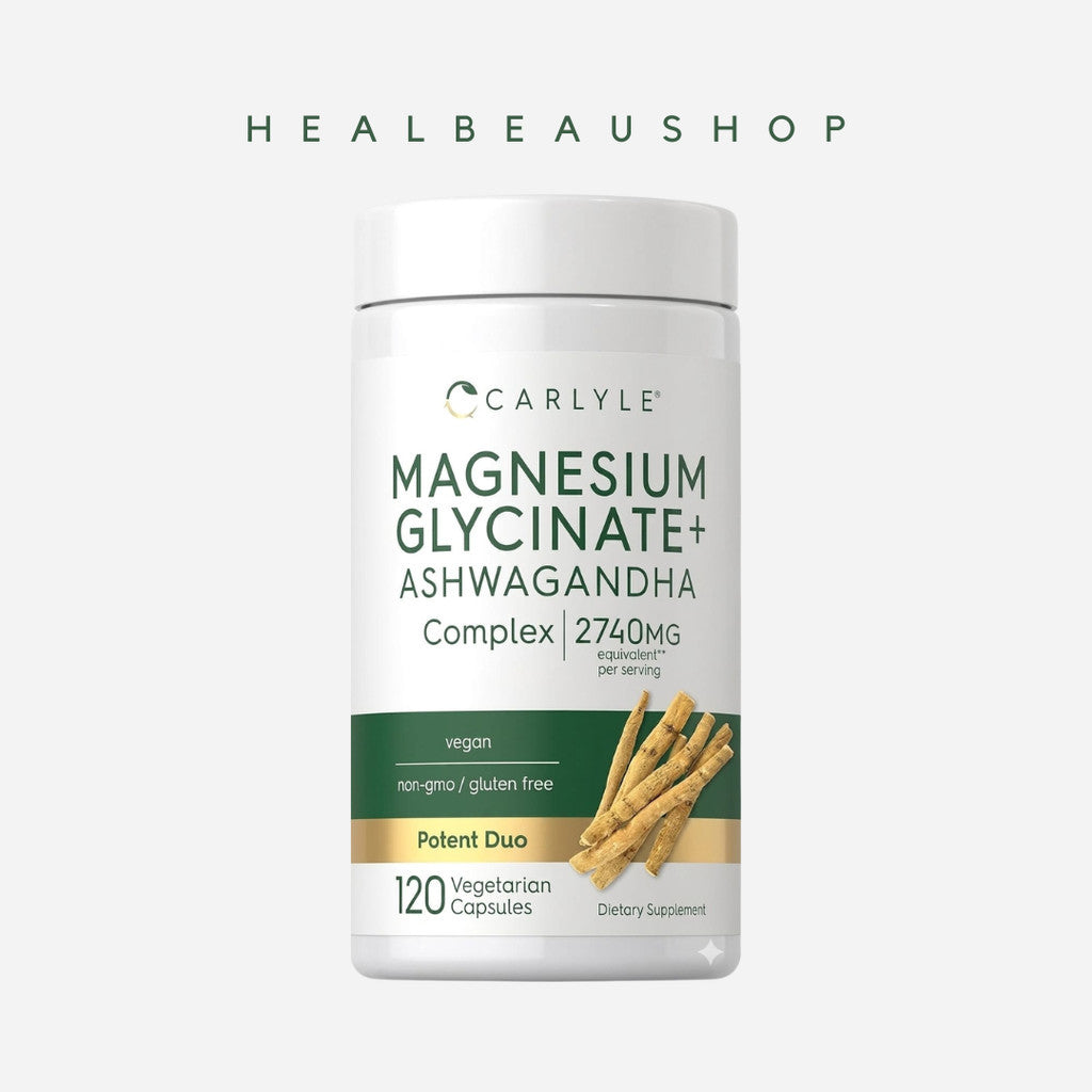 Carlyle Magnesium Glycinate Ashwagandha 2740mg Stress Insomnia Relaksasi 120 caps Halal Original USA