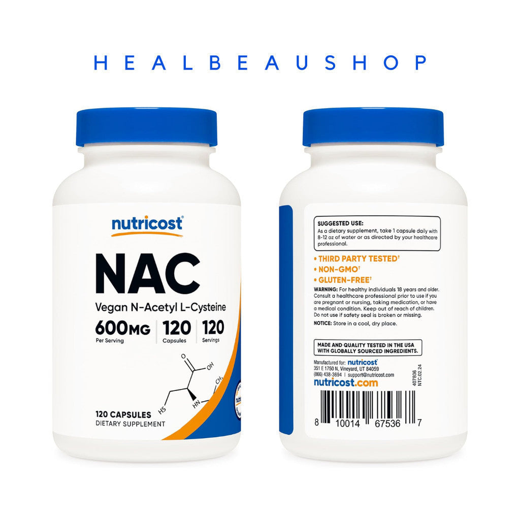 Nutricost NAC Vegan N Acetyl L Cysteine 600mg Halal Suplemen Hati & Ginjal  Original USA