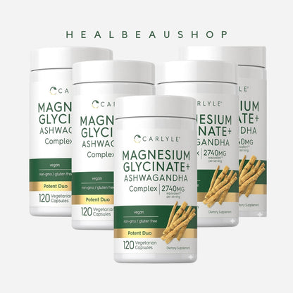 Carlyle Magnesium Glycinate Ashwagandha 2740mg Stress Insomnia Relaksasi 120 caps Halal Original USA