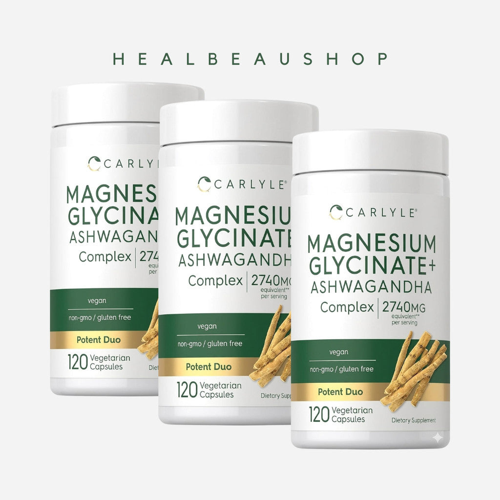 Carlyle Magnesium Glycinate Ashwagandha 2740mg Stress Insomnia Relaksasi 120 caps Halal Original USA