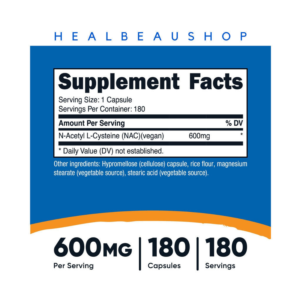 Nutricost NAC Vegan N Acetyl L Cysteine 600mg Halal Suplemen Hati & Ginjal  Original USA