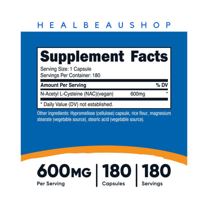 Nutricost NAC Vegan N Acetyl L Cysteine 600mg Halal Suplemen Hati & Ginjal  Original USA