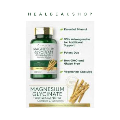 Carlyle Magnesium Glycinate Ashwagandha 2740mg Stress Insomnia Relaksasi 120 caps Halal Original USA