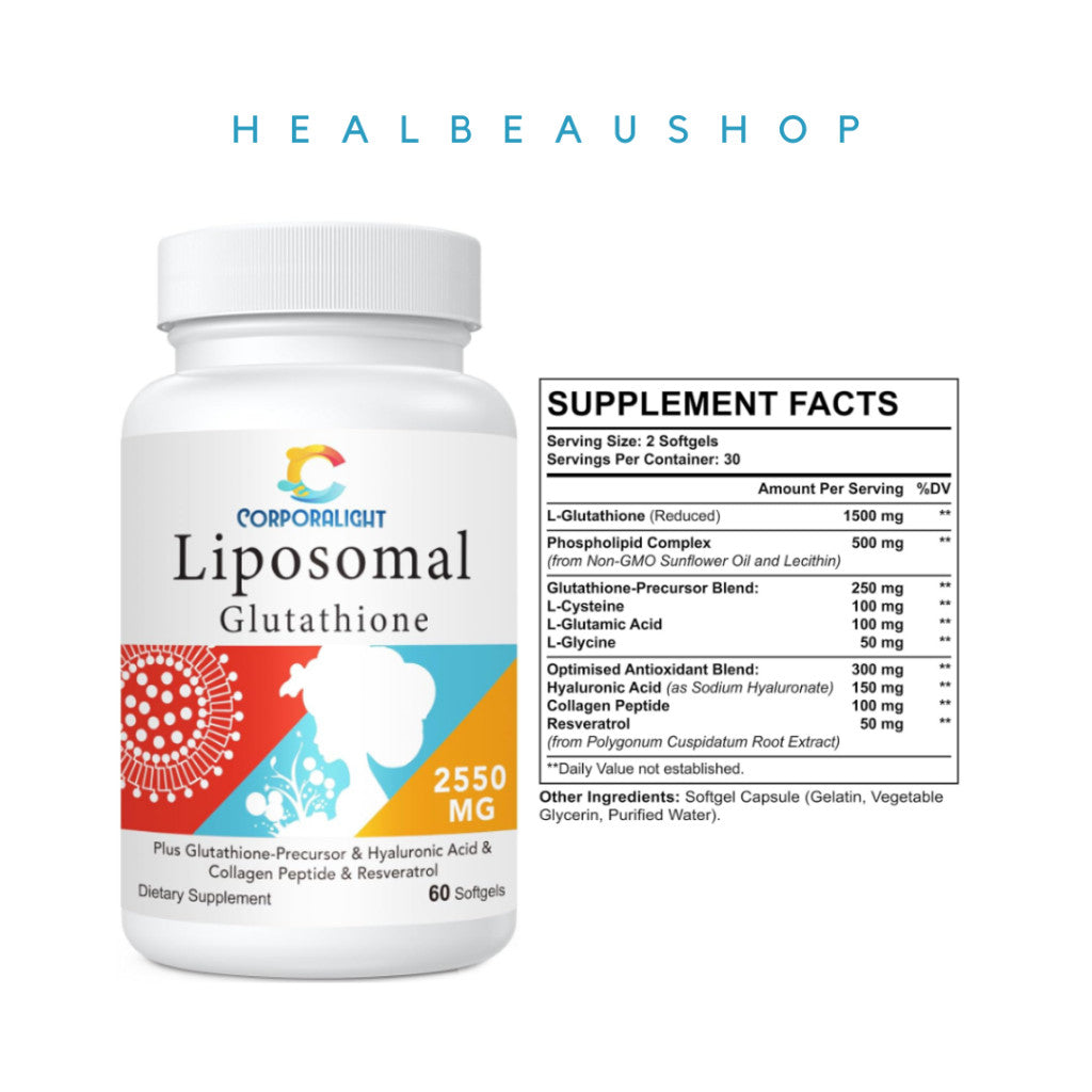 Liposomal Glutathione 2550mg Hyaluronic Acid Resveratrol Collagen Peptide Ori USA