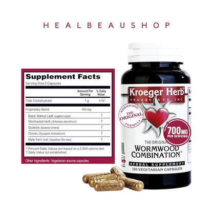 Kroeger Herb Wormwood Black Walnut Red Clover 100 caps Suplemen Detox Deworming Detox Usus dari Parasit