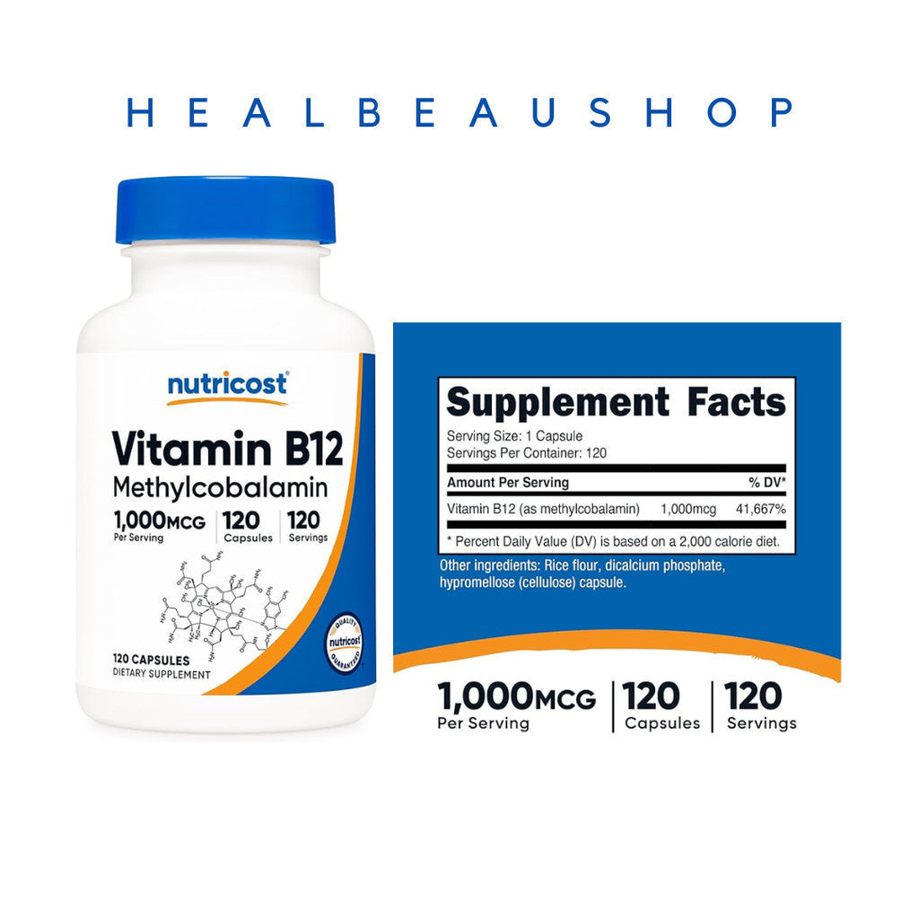 Nutricost Vitamin B12 (Methylcobalamin) 1000 2000 5000mcg 120caps Syaraf Kulit Sel Darah Merah
